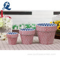 Custom Striped Double Color Ceramic Planters Flowerpots